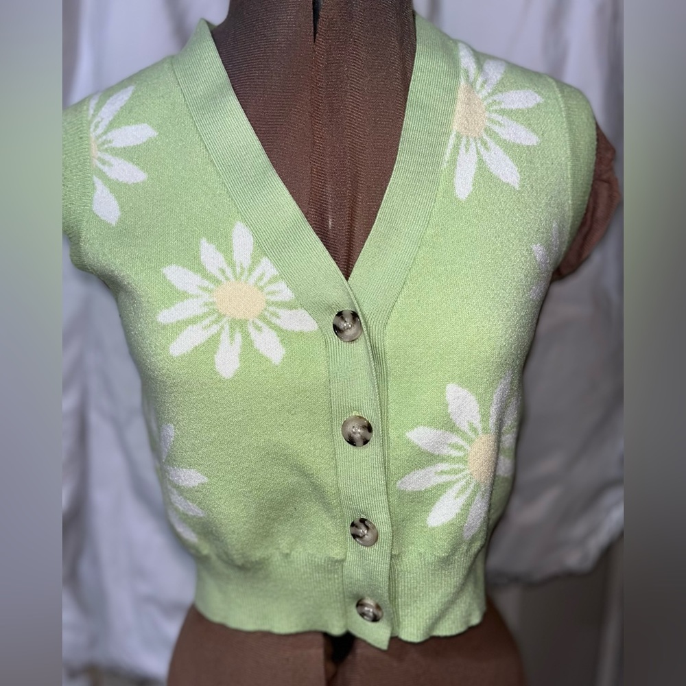 Green Floral Sweater Vest